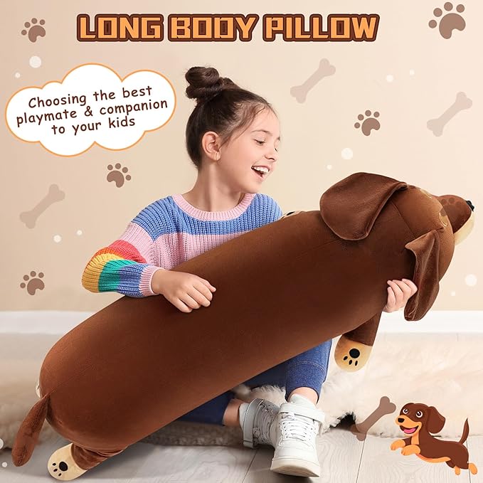 Auspicious beginning 40'' Giant Dachshund Dog Plush Stuffed Animal- Large Weiner Dog Pillow Plushies, Large Sleeping Dachshund Body Pillow, Hugging Stuffed Animal, Birthday Gifts for Kids Girls Boys