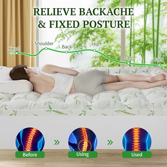 Mattress Topper California King Size,Viscose Made from Bamboo Pillow Top Mattress Topper,1200 GSM Cooling Mattress Pad,2In Extra Thick Pillow Top for Back Pain with 8"-18" Deep Pocket(72"x84")