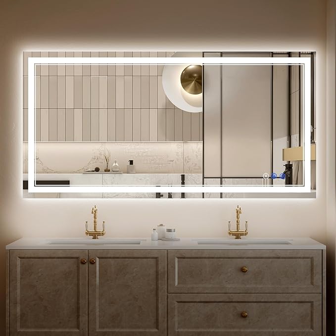 32"x48" LED Bathroom Mirror with Lights, Anti-Fog, Backlit + Front Lit, Dimmable, Led Vanity Mirror for Wall, Lighted Bathroom Mirror, 3 Colors, Shatter-Proof Tempered Glass
