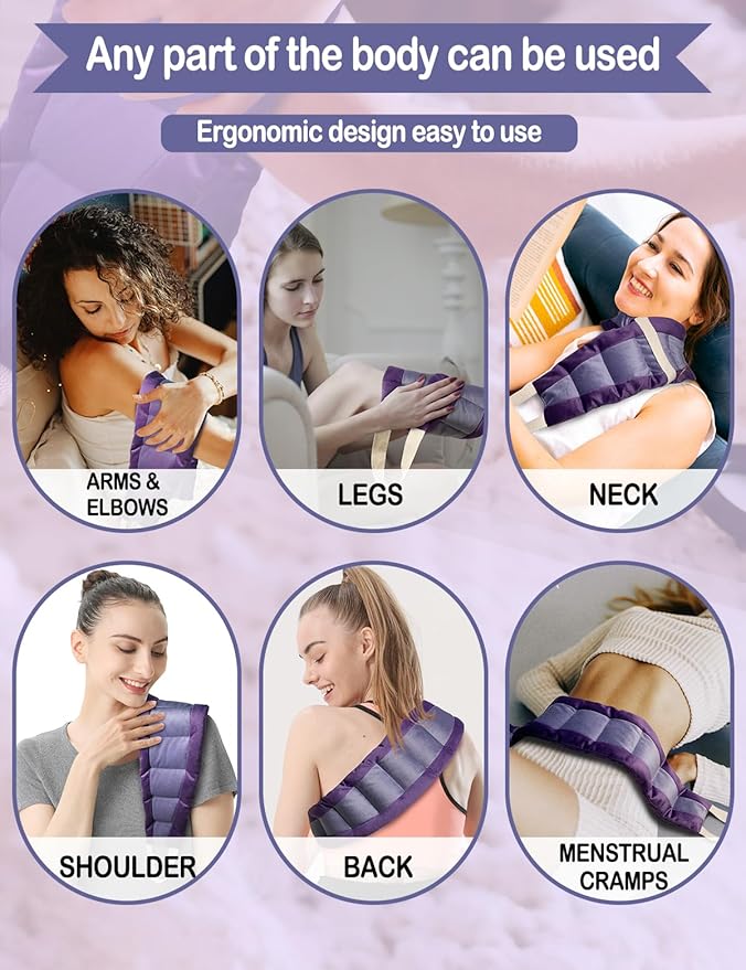 Long Heating Pad for Neck and Shoulders and Back Weighted Microwavable Moist Heated Neck Wrap Hot Pack Microwave Heatable Bag Warm Compress Reusable with Handles 33.5"*5.9" Unscented Purple