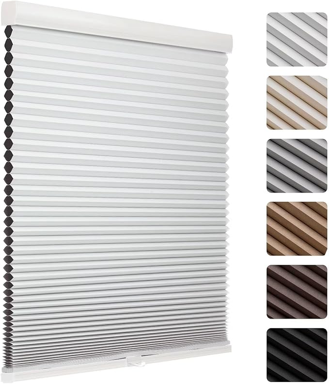 MYshade 1.5-Inch Cellular Cordless Blackout Shades,Thermal Insulating Noise Reducing Waterproof Blinds,Honeycomb Window Treatments for Indoor Light Control (White-37 W x 72" H)