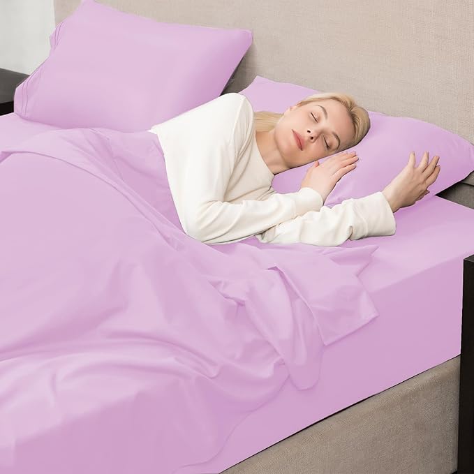 Mejoroom Twin Sheet Set - Hotel Collection Twin Sheets - Bedding Sheets & Pillowcases with Deep Pocket Fitted Sheet, Breathable, Wrinkle & Fade Resistant - 3 Piece(Lavender)
