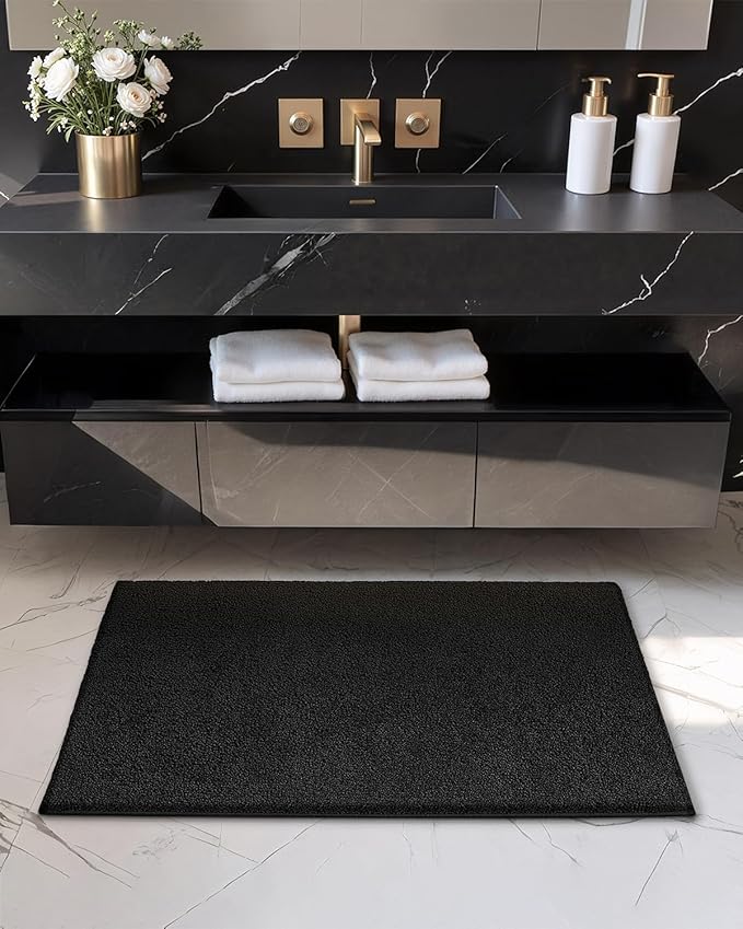 Color&Geometry Large Bath Mats for Bathroom Non Slip, 24"x36" Black Bathroom Rugs, Absorbent, Soft, Washable, Microfiber Bath Rug Shower Mat