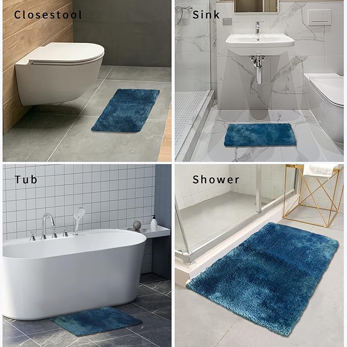 FIFU Bathroom Rugs 20" W x 32" L, Bath Mat for Bathroom, Bedroom, Laundry Room & Kitchen, Non-Slip Rubber Latex Backing, Extra Soft and Absorbent Microfiber Carpet, Machine Washable Rug, Peacock Blue