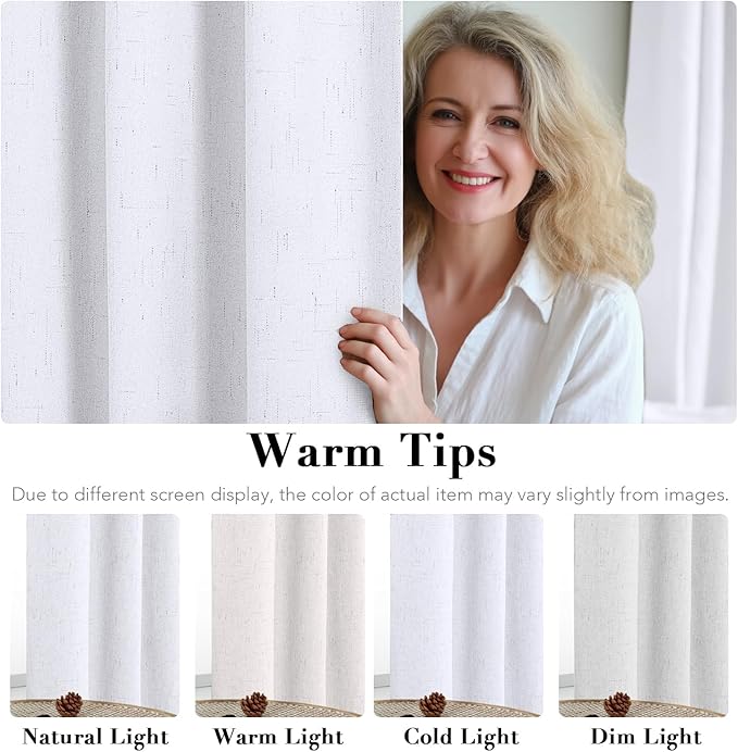 H.VERSAILTEX Linen Blackout Curtains 72 Inches Long 100% Blackout Thermal Insulated Textured Linen Look Curtain Draperies Anti-Rust Grommet, Energy Saving with White Liner, 2 Panels, Bright White