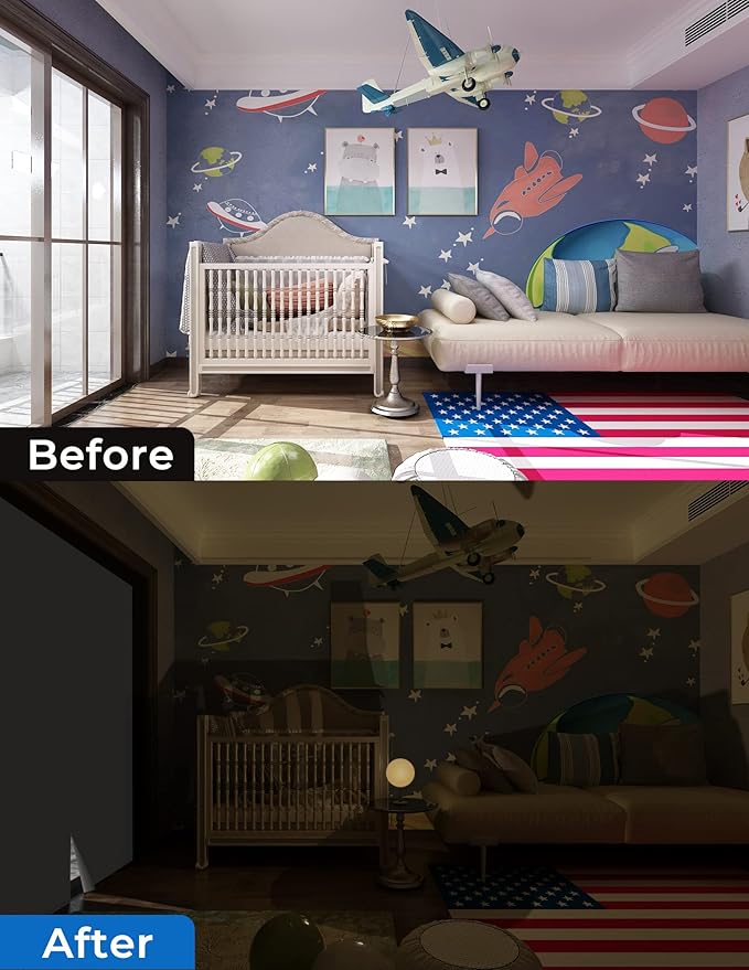 Sumobaby Blackout Curtains for Bedroom 50"x57" Portable No Drill Black Out Curtains with Heat-Resistant Magic Tapes,100% Blackout Blinds Easy to Cut Fit for Home Cinema,Dorm Room,Nursery(White)