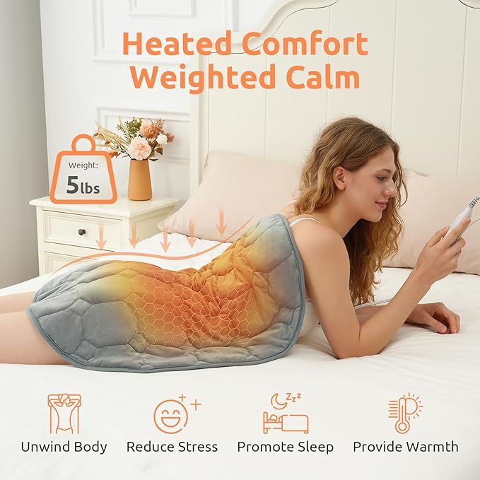 Drewin Weighted Heating Blanket 5lbs for Relax and Calm, 24" x 29" Portable Electric Pads for Knee Shoulder Versatile Use, Warm Lap Blanket with 4 Heating Levels 2 Hours Timer Auto Off, Grey