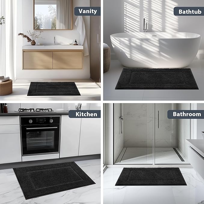 Bathroom Rugs 30" x 46", Non-Slip Extra Soft Absorbent Bath Rugs, Machine Washable Quick Dry Bath Mats for Bathroom Floor, Shower, Bathtub and Sink, Black