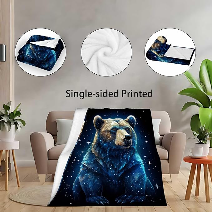 Bear Blanket Throw for Adult, Soft Animal Gifts for Men and Women, 40×50 Inches, Cabin Rustic Lightweight Fleece for Bed and Home Decor, No-Pilling