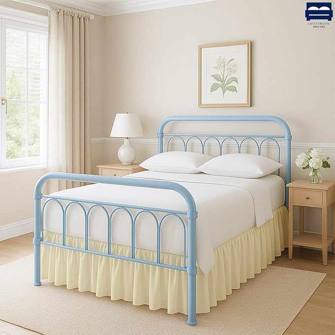 Cottingon Ruffled Bed Skirt with Split Corners-Dust Ruffle - 14" Drop 100% Microfiber Soft,Sheen & Luxurious Look - Bed Skirts (Ivory -Twin)