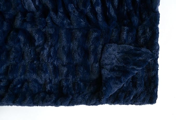 Minky Couture Hugs Blanket - Extra Plush Blanket for Premium Gifting - Stretchy Bubbled Cozy Throw - Silky Smooth - Durable & Machine-Washable - Travel-Friendly - Adult, Navy