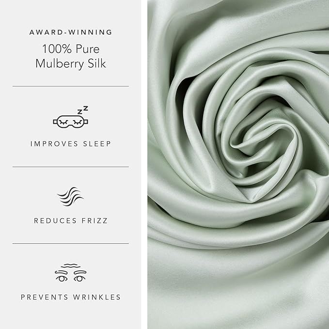 Fishers Finery 25mm 100% Pure Mulberry Silk Pillowcase (Light Green Standard)