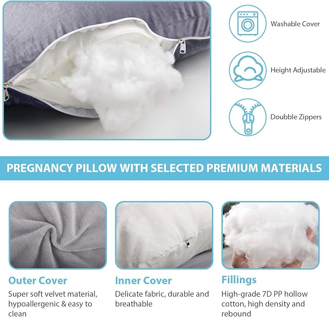BATTOP Pregnancy Pillow for Sleeping,Full Body Maternity Pillow with Removable Washable Cover,Support for Back,HIPS,Legs,Belly for Pregnant Women