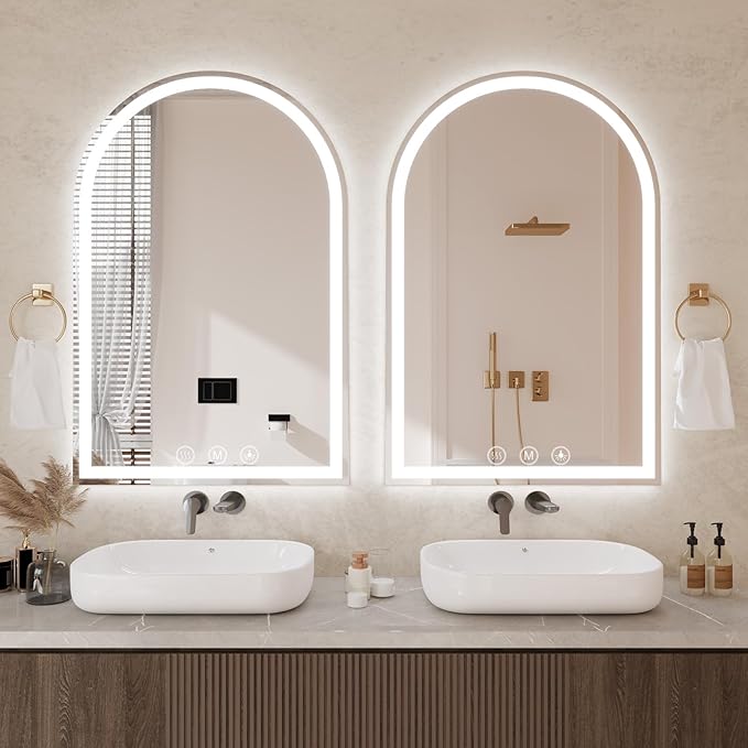 LED Bathroom Mirrors with Lights 32"x48" Arched Mirror for Wall,led Vanity Mirror, Anti-Fog,LED Mirrors with Front Light and Backlit, Anti-Fog, Dimmable, 3 Color, Shatterproof, Touch Sensor