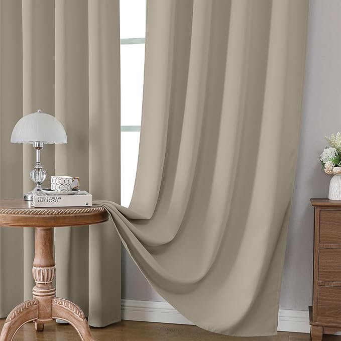 CUCRAF Light Beige Blackout Curtains 45 inch Length 2 Panels Set, Rod Pocket Room Darkening Drapes for Bedroom Living Room, Insulated Thermal Light Blocking Window Curtain (W52 x L45 Inch)