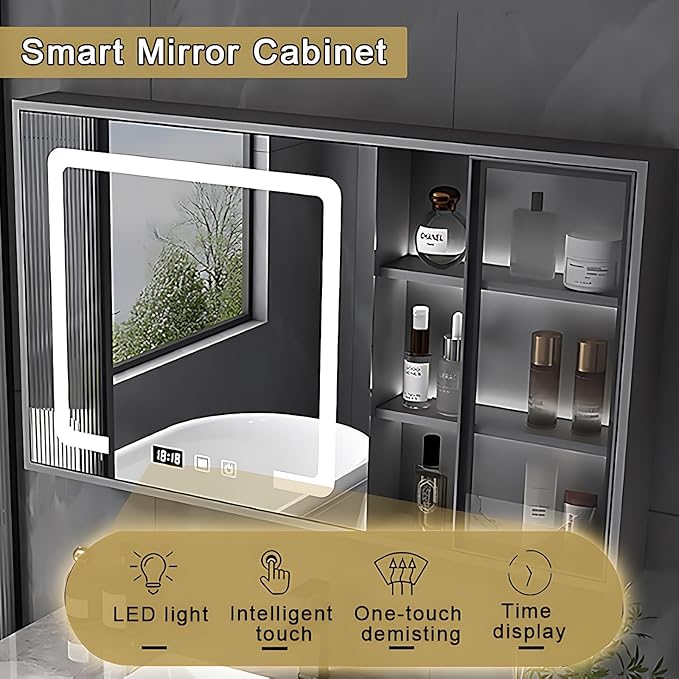 White 32IN Modern Bathroom Vanity - Wall-Mounted Bathroom Storage Cabinet & Bathroom Vanity with Sink, Bathroom Medicine Cabinet Wall Mounted, Defogging & Led Lighting | Bathroom Cabinet Slim