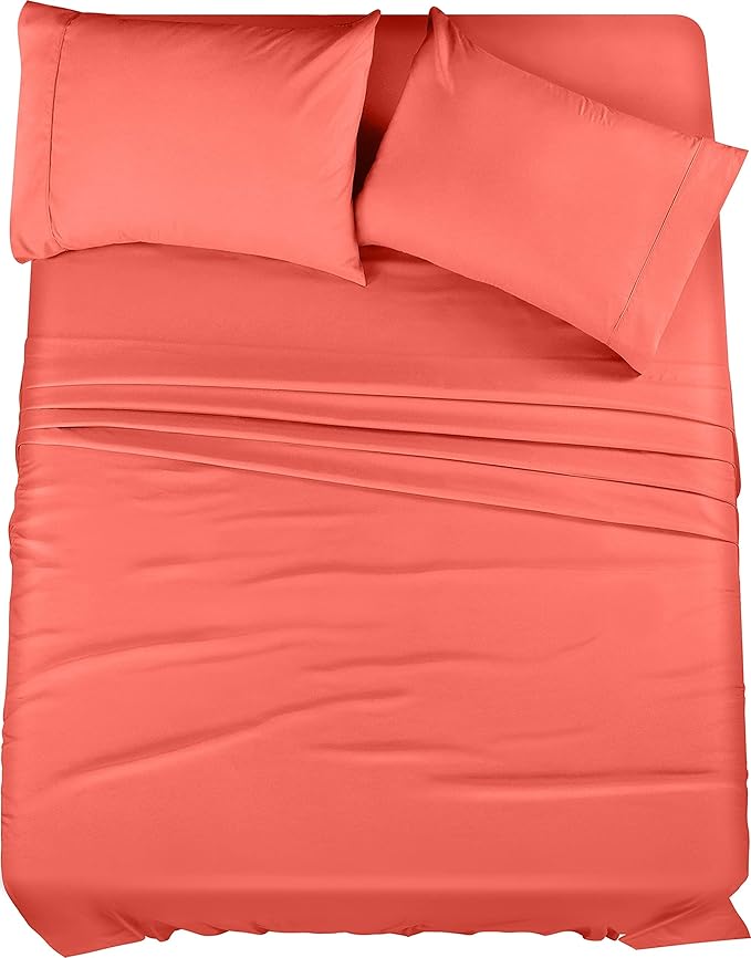 Utopia Bedding Full Sheet Set – 4 Piece Bed Sheets for Full Size Bed, Soft and Breathable Microfiber, Includes 1 Fitted Sheet, 1 Flat Sheet and 2 Pillowcases (Coral)