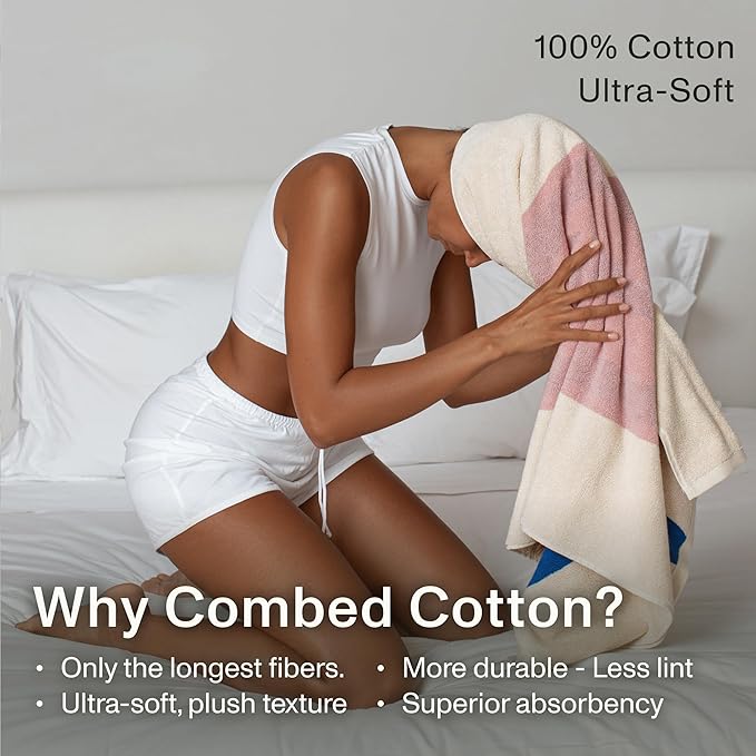 Towels - Ultra Soft, Thick and Plush, Reversible - 2 PC Luxury Bath Towels (27.5"x 54"), 550 GSM,100% Combed Cotton, Made in Portugal, Perfect for Home and Bathroom, Calamine Sky-Janus