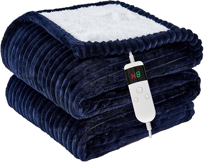 Heated Blanket Electric Twin, Soft Flannel Heating Blanket with 8 Hours Auto Off 10 Fast Heating Levels Machine Washable Sherpa Heated Blanket with Overheating Protection