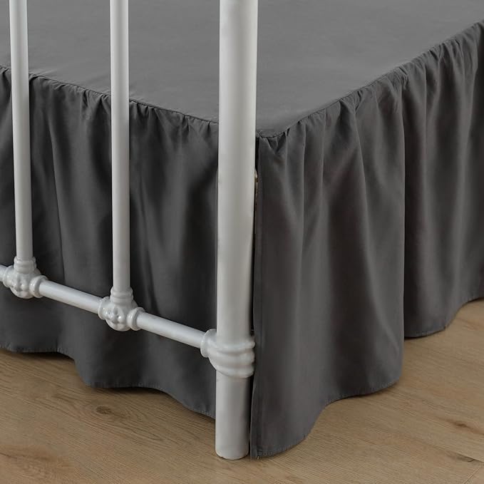 Bed Skirt King Size Ruffled Bed Skirts with Split Corners, 14 Inch Drop Dust Ruffle Bed Skirt with Platform, Dark Grey,14'' King