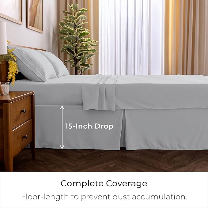 Mellanni Bed Skirt Full Size - Bed Skirting - 15-Inch Tailored Drop Pleated Dust Ruffle - Hotel Luxury Bedding - Wrinkle, Fade, Stain Resistant - 1 Bedskirt (Full, Light Gray)