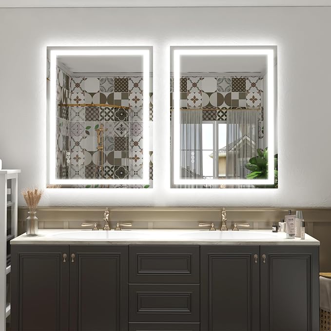 LED Lighted Bathroom Mirror 24x 32, Dimmable Vanity Mirror with Lights, Anti-Fog, ETL Listed (Backlit and Front Lighted)