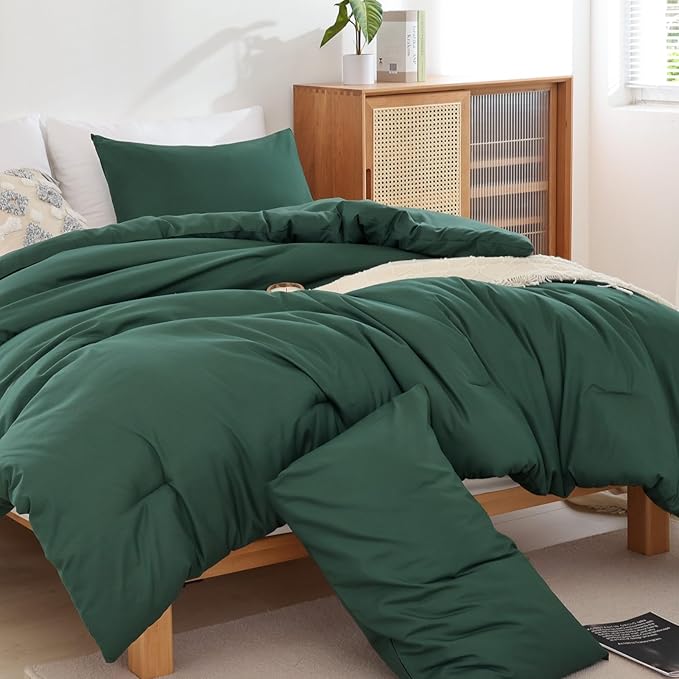 ROSGONIA California King Comforter Set Emerald Green, 3pcs (1 Boho Dark Forest Green Cal King Comforter & 2Pillowcases), Oversized Blanket Quilt
