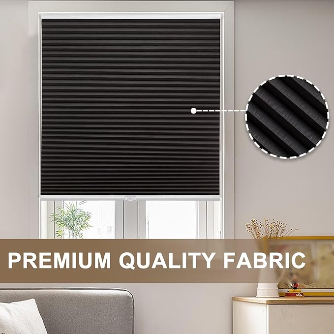 MYshade 1.5-Inch Cellular Cordless Blackout Shades,Thermal Insulating Noise Reducing Waterproof Blinds,Honeycomb Window Treatments for Indoor Light Control (Black-33.5" W x 72" H)