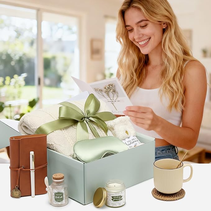 Get Well Gifts for Women Self Care Gift Basket - Birthday Gifts for Women Spa Care Package - Sympathy Inspirational Thinking of You Gift Set for Her Mom Sister Friend Wife Girlfriend (Beige)