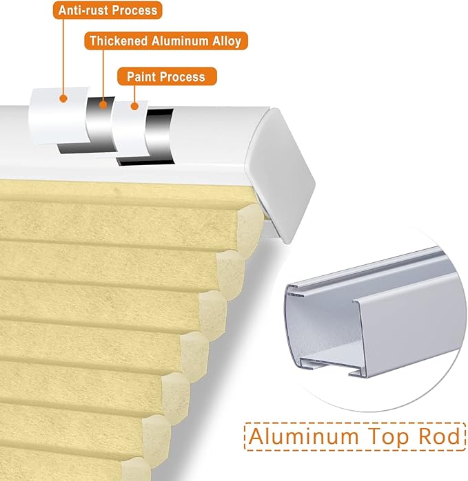 Persilux Light Filtering Cellular Shades Cordless Honeycomb Window Shades Bottom Up Dirt Proof Privacy Window Blinds for Windows, Bedroom and Living Room, Beige, 50" W x 54" H