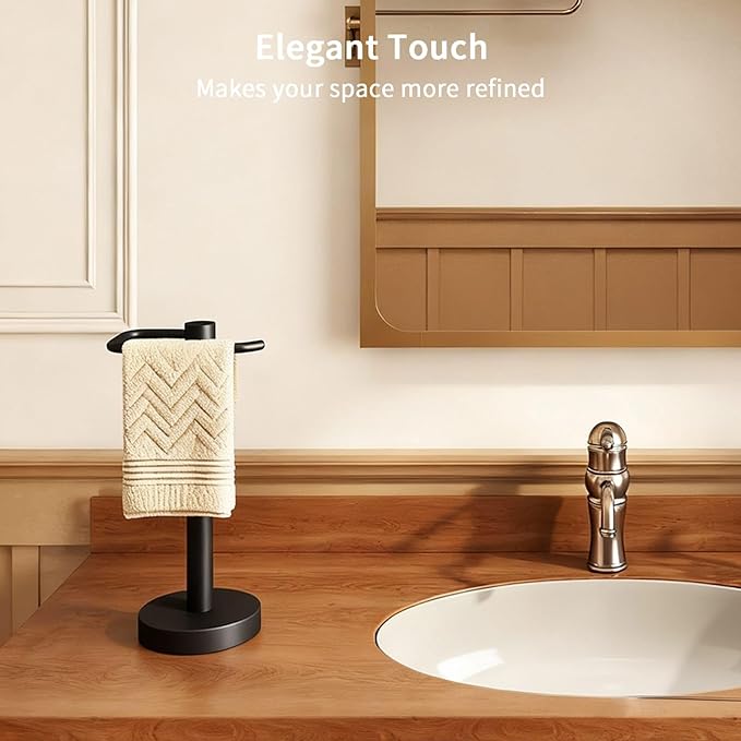 YUMORE Hand Towel Holder Stand Countertop Towel Rack Free Standing Towel Bar Hanger for Bathroom Kitchen Pro Max Matte Black