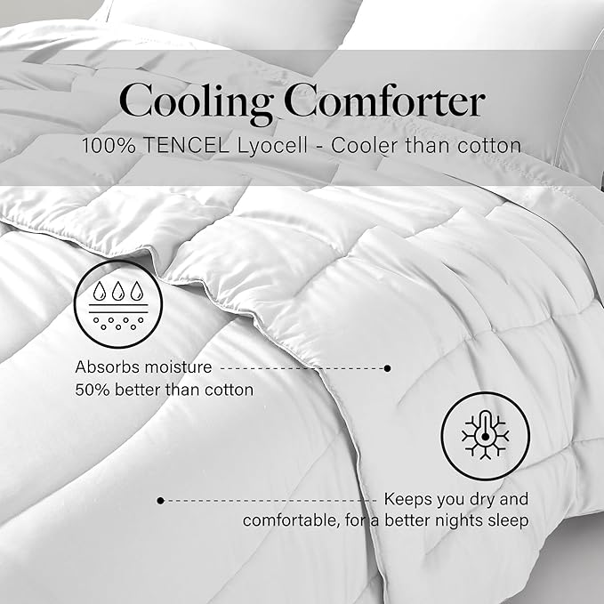 Modern Threads Tencel Lyocell Luxury Ultra Soft Down Alternative Comforter, White, Queen