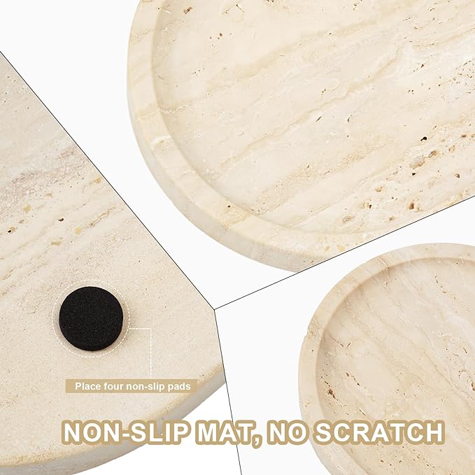 Koville Italian Travertine Tray, 12"x6" Vanity Decorative Marble Tray for Countertop, Catchall for Perfume, Candles, Jewelry Dish