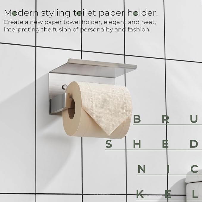 KOKOSIRI Toilet Paper Roll Holder Brushed Nickel Toilet Paper Holder with Shelf Stainless Steel Bathroom Dispenser Wall Mounted, B2010BR