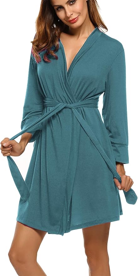 HOTOUCH Womens Robe Lightweight Short Knit Bathrobe Soft Ladies Sleepwear with Pockets