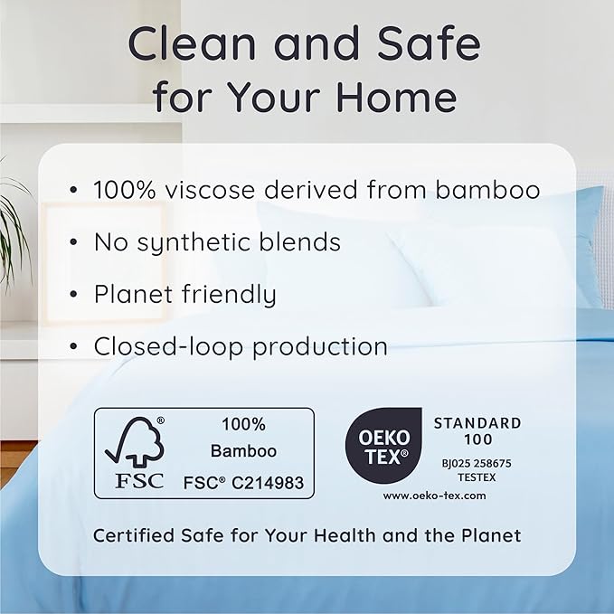 Bambaw California King Sheet Set 4pcs – 100% Viscose Derived from Bamboo Sheets Deep Pocket, Fits Up to 16'' Mattresses, Temperature Cooling Bed Sheets, Super Soft Bed Sheets (Dream Blue)