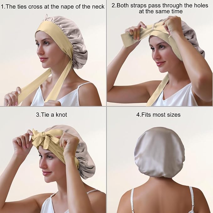 ZIMASILK 100% Mulberry Silk Bonnet for Sleeping Women Double Layer Hair Wrap with Silk Tie Band,1 Pack