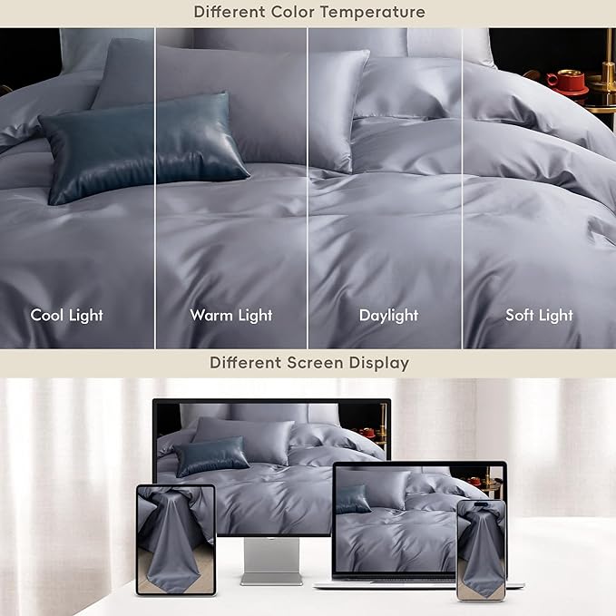 MooMee Duvet Cover Set 100% Extra Long Staple Cotton 600 Thread Count Silky Sateen Smooth Luxury Soft Breathable Durable Hotel Quality Bedding, 3 Pieces (Blueish Grey, King 104"x90")