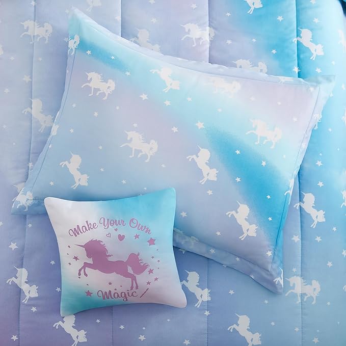 Twin Bedding Sets for Girls - 3 Pieces Glow in The Dark Unicorn Twin XL Comforter Sets for Girls 1 Comforter, 1 Decor Pillow, 1 Pillow Sham