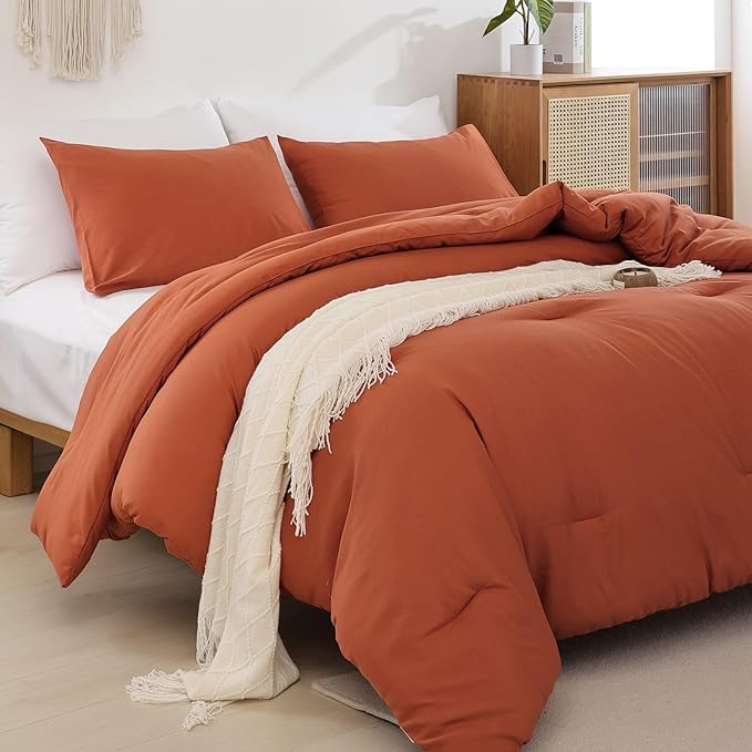 ROSGONIA Twin/Twin XL Comforter for College Girls Boys Teens Burnt Orange,1 Comforter & 1 Pillowcase, Soft Kids Comforter Sets All Season Dorm Bedding