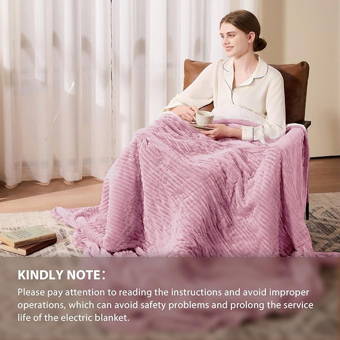 Homemate Electric Heated Blanket King Size - 100"x90" Heating Blanket King Size Dual Control 1/2/4/6/8 Hours Auto-Off 10 Heat Level Over-Heat Protection Soft Flannel Sherpa ETL Certification