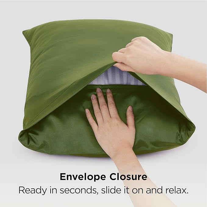 Bedsure Satin Pillowcase 2 Pack Similar to Silk Pillow Cases Standard Size, Pillow Case for Sleeping Women with Envelope Closure, Gifts for Women Men, Moss, 20x26 Inches, 2pcs