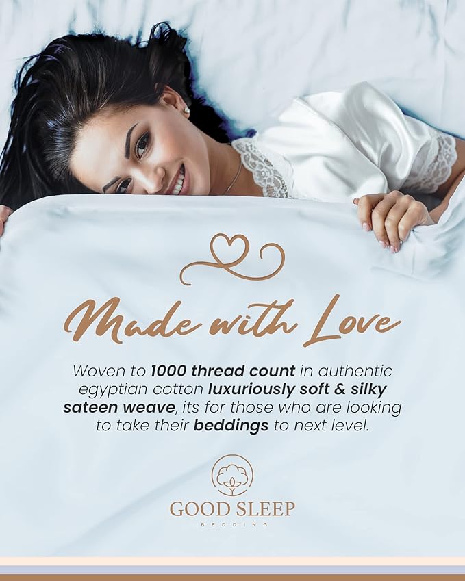 Good Sleep Bedding Split King Sheets Sets for Adjustable Bed Cotton, Luxury Sheets, Egyptian Cotton, 5 Piece 100% Cotton Split King Sheet Set, Sateen Weave, 2 Fitted - 16" Deep Pocket, Light Blue