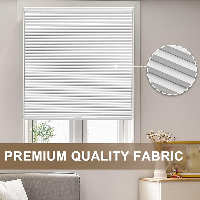 MYshade 1.5-Inch Cellular Cordless Blackout Shades,Thermal Insulating Noise Reducing Waterproof Blinds,Honeycomb Window Treatments for Indoor Light Control (White-24 W x 48" H)