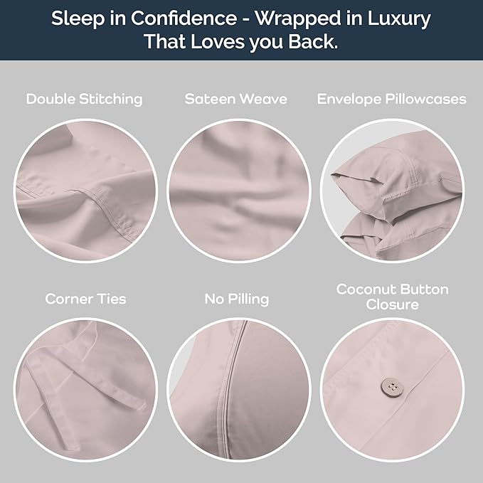 Olive + Crate Tencel Eucalyptus Cooling Duvet Cover Set - Hypoallergenic, Lyocell Tencel Duvet Cover - Soft, Temperature Regulating with Hidden Button Closure & Corner Ties - King Size [Barely Pink]