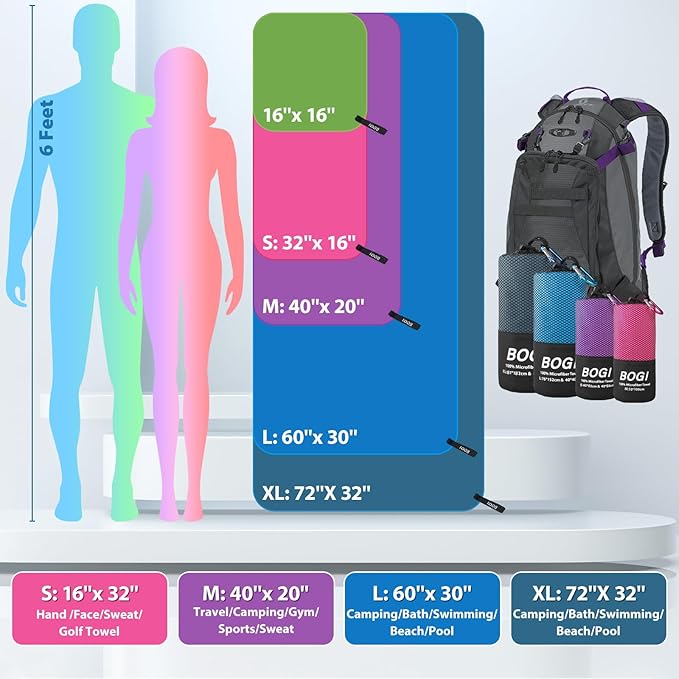 BOGI Microfiber Travel Sports Towel-Quick Dry Towel, Soft Lightweight Microfiber Camping Towel Absorbent Compact Travel Towel for Camping Gym Beach Yoga Swimming Backpacking (S:16''x32'',2Pcs-Purple)