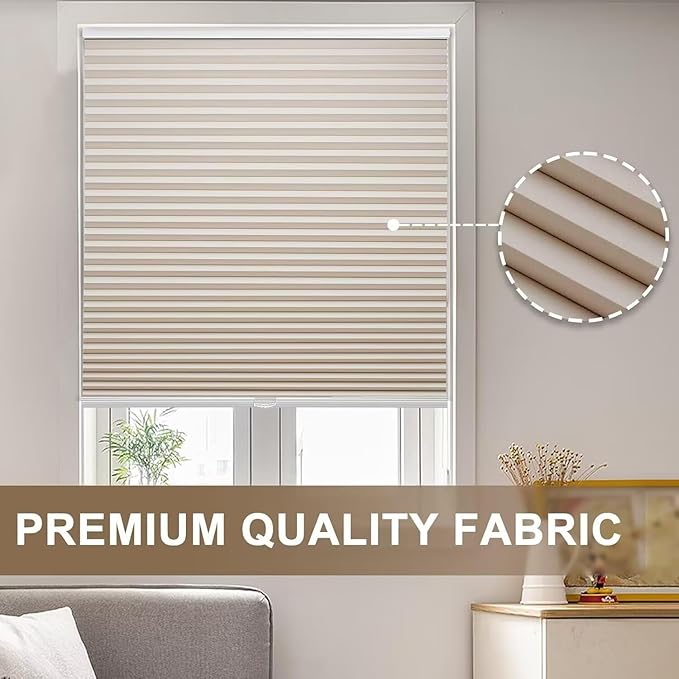 MYshade 1.5-Inch Cellular Cordless Blackout Shades,Thermal Insulating Noise Reducing Waterproof Blinds,Honeycomb Window Treatments for Indoor Light Control (Beige-20 W x 50" H)