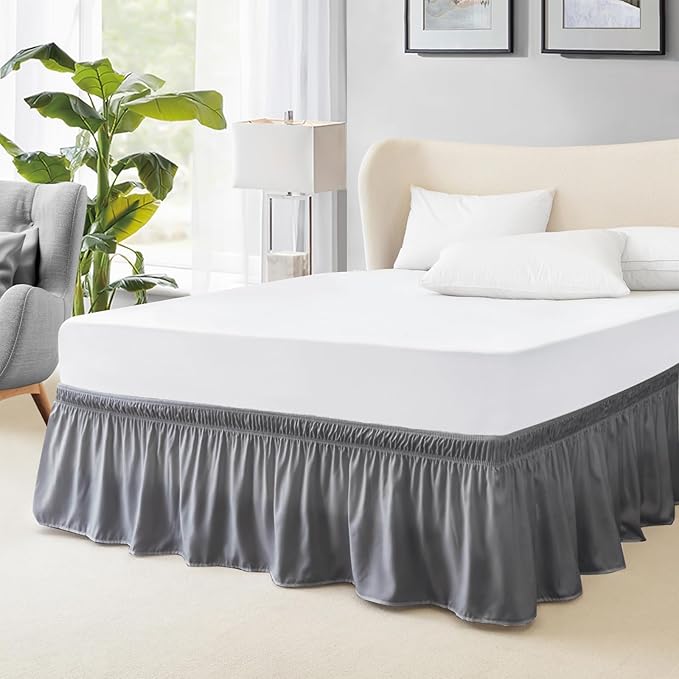 FreshCulture Full Bed Skirt, Elastic Wrap Around Bed Skirt Full Bed, Easy Fit with 22-Inch Tailored Drop, Hotel Quality Dust Ruffle for Full Size Bed, Bed Skirt Full Size (Dark Grey)