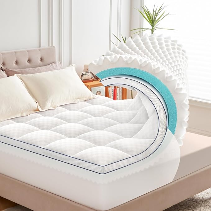 California King Size Mattress Topper, 4.5 Inch Memory Foam Mattress Topper for Back Pain & Pressure Relief - 2.5" Cooling Gel Memory Foam + 2" Pillow Top Mattress Pad Cover, Soft and Supportive