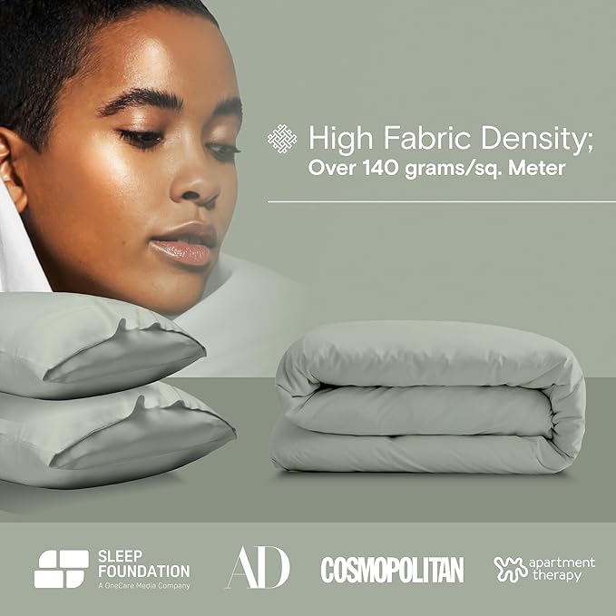 DOZ Duvet Cover Set, 100% Viscose derived from Bamboo, Organically Grown, Buttery Soft, Cooling Duvet Covers, High GSM, 1 Duvet Cover and 2 Pillowcases, 90"x90" (Sage, Full/Queen)